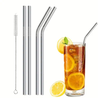 Reusable Metal Drinking Straight Bent Straws Portable Stainless Steel Travel Straw with Cleaning Brush 40oz Watercup Accessories