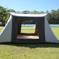Luxury glamping waterproof cotton canvas spring bar flex bow tent camping tent outdoor family