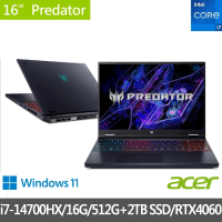 Acer 宏碁 特仕版 16吋電競筆電(Predator/PHN16-72-74BH/i7-14700HX/16G/512G+2TB SSD/RTX4060/Win11)