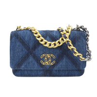 【二手名牌BRAND OFF】CHANEL 香奈兒 藍色 格紋丹寧布 19 WOC 兩用包 AP0957
