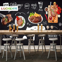 Custom wallpaper mural Black  steak themed restaurant custom mural Western restaurant industrial dec