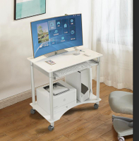 可移動臺式電腦桌簡易鋼化玻璃電腦臺式桌小戶型家用雙層帶輪加高