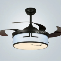 9401 36inch LED Invisible Ceiling Fan Light Chinese Retro Living Room Bedroom Electric Pendant Fan With Led Light 110/220V