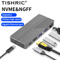 TISHRIC M.2 SSD Enclosure NVME/NGFF 6-in-1 USB C HUB 10Gbps 4K HDMI-compatible PD 100W Docking station for Windows mac OS