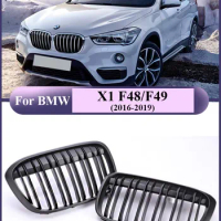 Double Matte Black Interior Racing Grille for BMW X1 F48 F49 2016-2019 XDrive Car Front Bumper Kindey Grill Styling Accessories