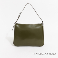 RABEANCO真皮亮面可調式肩背包 橄欖綠