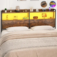 Queen Size Headboard with Outlets, USB Ports and LED Light, HeadBoards with Storage, Headboard for Queen Size Bed Frame