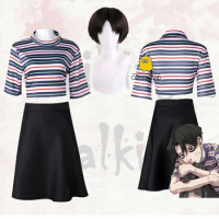 Manga Killing Stalking Yoon Bum Cosplay Costume Yoonbum Black Brown Short Wig T-Shirt+Skirt Set Halloween Carnival Suit Unisex