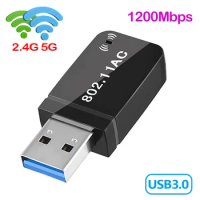 1200Mbps 2.4G 5.8G Dual Band USB3.0 Mini Wireless Network Card Computer USB Wifi Receiver Adapter Wifi Antenna USB LAN Adapter