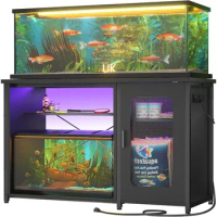 55-75 Gallon Aquarium Stand with Power Outlets &amp; LED Light, Reversible Fish Tank Stand