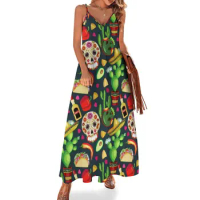 Holidays of Cinco de Mayo andDay of the Dead. Symbols of the Mexican holiday Sleeveless Dress long dress women summer
