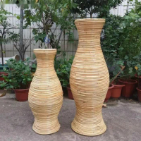 Chinese Large Bamboo Floor Vase Big Living Room Decorative Floor Vase Home Art &amp; Craft Flower Pot Woven Retro 990605