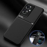 Reno11F 5G Case Silicone Shockproof Bumper Leather Phone Cases For OPPO Reno 11F 11 F 5G CPH2603 Car Magnetic Holder Back Cover