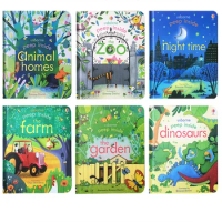 6 Books Usborne Peep Inside The Zoo Animal Farm Garden Dinosaurs English 3D Flap Picture Baby Kids Reading Board Book Toy