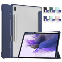 For Samsung Galaxy Tab S7 FE 12.4 Cover Transparent Back Tablet For Samsung Tab S7 Plus S8 Plus S7 FE Case with Pencil Holder
