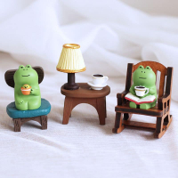 日式悠閒咖啡館青蛙 治癒系可愛日式小擺件桌面裝飾品