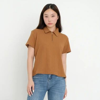 SAGI - Cali Zip Knit Polo Shirt | Atasan Lengan Pendek Rajut Berkerah Knit Wanita | Poloshirt Rajut 