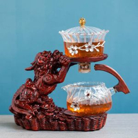 全城熱賣 - 招財貔貅懶人玻璃功夫自動茶具茶杯壺套裝家用泡茶壺神器磁啜感應紅色-招財貔貅波紋梅花泡茶器