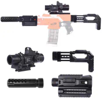 Upgrade Mods Kit for Nerf with 6X Targeting Scope with 7cm Rail Magazine Clip Holder Deco Silencer Tube Adapter
