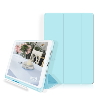 VXTRA筆槽版 2022 iPad Pro 12.9吋 第6代 親膚全包覆防摔軟套 平板皮套(清新水藍)