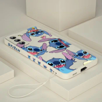 Stitch The Baby Disney For Samsung Galaxy S22 S21 S20 FE S10 Note 20 10 Ultra Lite Plus Liquid Left Rope Phone Case Capa