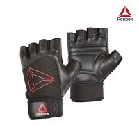 Reebok 銳步 短指皮革重訓手套 (黑/紅)
