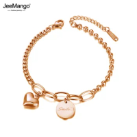 JeeMango Fashion Stainless Steel Smile Tag Heart Charm Bracelets For Women Bohemia Party Chain Link Bracelet Jewelry JB20086
