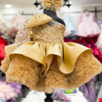 Gold Puffy Flower Girl Dress For Wedding Tulle Fluffy Tutu Outfit Little Princess Dresses Kids Party Birthday Ball Gown