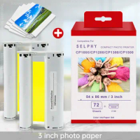 3inch Card Size Compatible Canon Selphy CP1300 3 inch Cartridge Photo Paper Set 2 Ink Cassette 72 Photo Paper for Selphy CP1300
