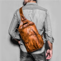 Vintage genuine leather bag men handbag bolsas Sling chest bag for men crossbody messenge Satchel Shoulder Sling Chest Pack Bag