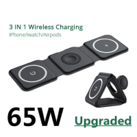 65W 3 in 1 Magnetic Wireless Charger Stand For iPhone 11 12 13 14 Pro Max Apple Watch Fast Charging Dock Station For Airpods Pro