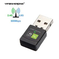 Free Driver 600Mbps USB 2.4+5Ghz MIni Wireless USB Wifi Adapter Receiver Wifi AC Dongle Adapter Network Card Latest For Laptop
