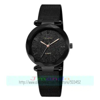 100pcs/lot geneva 684 elegance lady mesh watch geneva brand quartz casual wrist watch for women roman number alloy mesh clock