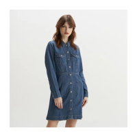 【LEVIS 官方旗艦】女款 牛仔外套式洋裝 / 收腰 / 淺中藍色 熱賣單品 38950-0004