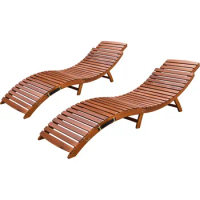 Patio Chaise Pool Lounge Outdoor Folding Wooden Lounge Chair for Outside Waterproof Lounge Chair (2 