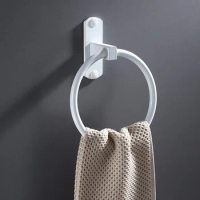 Round Towel Hanging Ring Black White Space Aluminum Kitchen Towel Hanger Bathroom Hardware Space Saver Holder Accesories