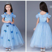 Promo Hellowen Kostum Princess Cinderella Murah Baju Dress Pesta Anak Disney Import - Biru, 120Terla
