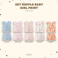 BOHOPANNA - PANNADAILY - SET RUFFLE BABY GIRL PRINT - BAJU TIDUR ANAK 0-6M APPLE