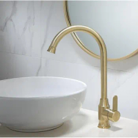 Bathroom Basin Faucet Brush Gold 304 SUS single lever hot and cold sink faucet Rotation basin tap mixer