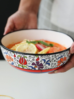 波西米亞風面碗家用大湯碗水果沙拉餐具大盆海鮮面大碗窯變釉工藝