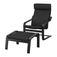 POÄNG 扶手椅及腳凳, 黑棕色/hillared 碳黑色