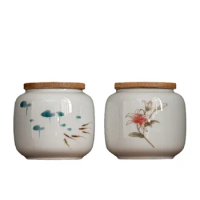 Glazed silica gel sieve bamboo cover pet ceramic urn