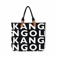 【KANGOL】滿版LOGO兩用手提側背包-黑色