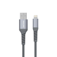 【Philips 飛利浦】2入組-USB to Lightning 200cm MFI防彈絲手機充電線-灰(DLC4562V)