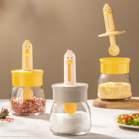 2025 Glass Spice Jar Salt Jar MSG Bottle Kitchen Spoon Lid Integrated Spice Box Seasoning Jar Set Co