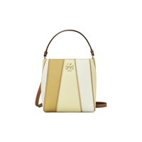 精選★TORY BURCH McGraw 徽標Logo磁性按扣荔枝紋皮革拼麂皮皮革飾邊 女款小號水桶包單肩斜挎手提包 161753~【購物節★菲尼斯 國際精品3折起 春夏新品 換季下殺】