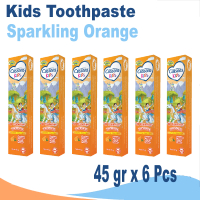 [ 6 PCS ] Cussons Kids Toothpaste Sparkling Orange 45g x 6 Pcs - Pasta Gigi Anak