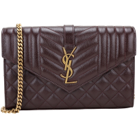 YSL Saint Laurent CASSANDRE 金字菱格絎縫牛皮信封式鍊帶斜背包(酒紅)
