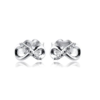 100% 925 Sterling Silver Clear CZ Sparkling Infinity Stud Earrings for Women Engagement Wedding Earring Fashion Jewelry Brincos