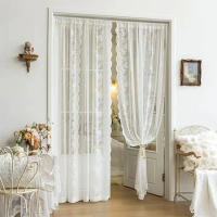 Floral Lace Sheer Rod Pocket Curtain Panel Outdoor Lace Curtain Window Bedroom Living room Partition Curtain Home Decoration